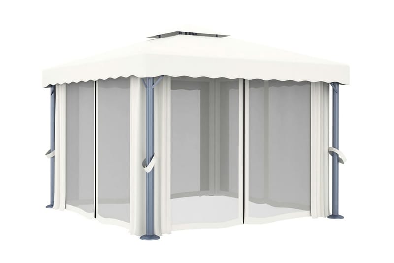 pavillon med gardin og lyskæder 3x3 m cremehvid - Creme - Havemøbler - Solafskærmning - Havepavilloner - Komplet pavillon