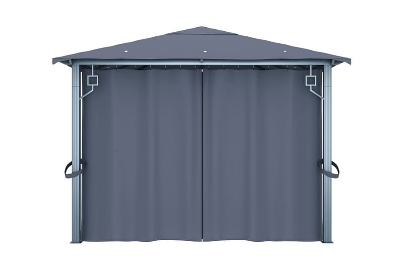 pavillon med gardin og lyskæder 400x300 cm aluminium - Antracit - Havemøbler - Solafskærmning - Havepavilloner - Komplet pavillon