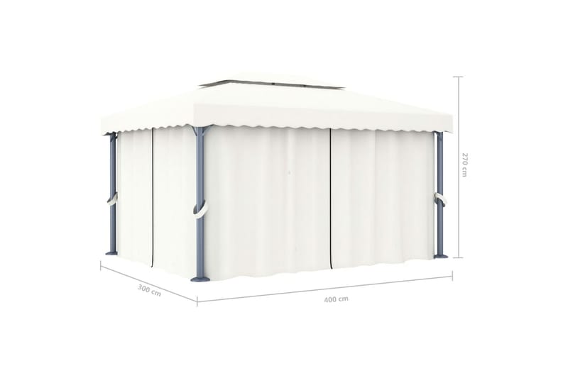 pavillon med gardin og lyskæder 4x3 m cremehvid - Creme - Komplet pavillon