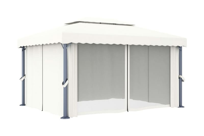 pavillon med gardin og lyskæder 4x3 m cremehvid - Creme - Komplet pavillon