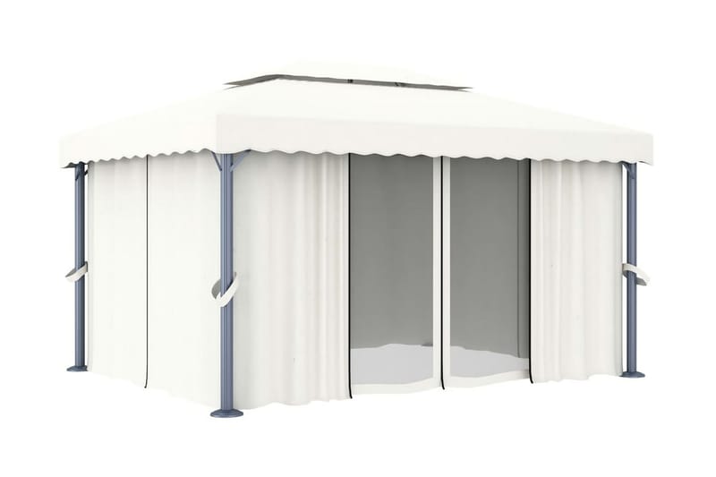 pavillon med gardin og lyskæder 4x3 m cremehvid - Creme - Komplet pavillon