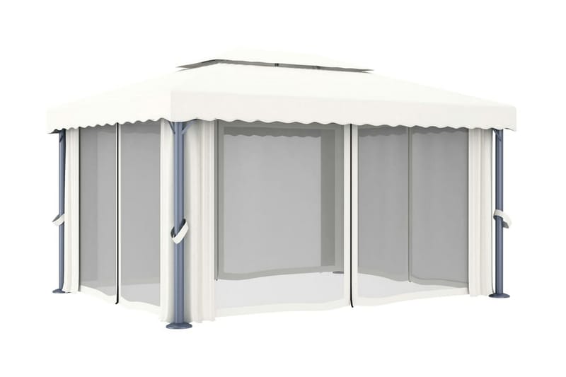 pavillon med gardin og lyskæder 4x3 m cremehvid - Creme - Komplet pavillon