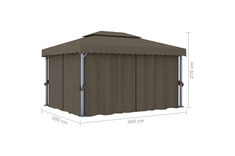 pavillon med gardin og lyskæder 4x3 m gråbrun - Gråbrun - Havemøbler - Solafskærmning - Havepavilloner - Komplet pavillon