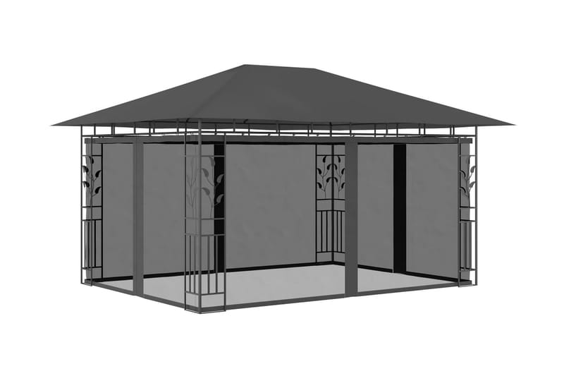 pavillon med myggenet og lyskæder 4x3x2,73 m 180 g/m² - Antracit - Havemøbler - Solafskærmning - Havepavilloner - Komplet pavillon