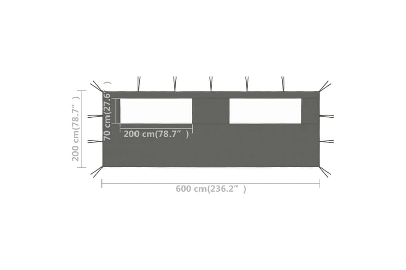 pavillonvæg med vinduer 6x2 m antracitgrå - Antracit - Havemøbler - Solafskærmning - Havepavilloner - Komplet pavillon