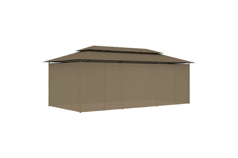 Pavillon med gardiner 600x298x270 cm 180 g/m² gråbrun - Gråbrun - Havemøbler - Solafskærmning - Havepavilloner - Komplet pavillon