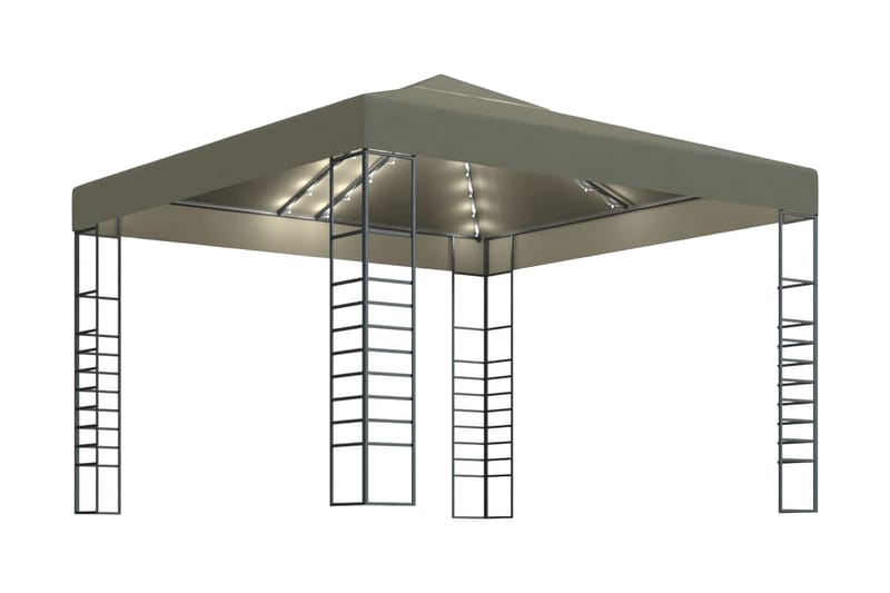 pavillon med lyskæder 3x3 m 180 g/m² gråbrun - Gråbrun - Havemøbler - Solafskærmning - Havepavilloner - Komplet pavillon