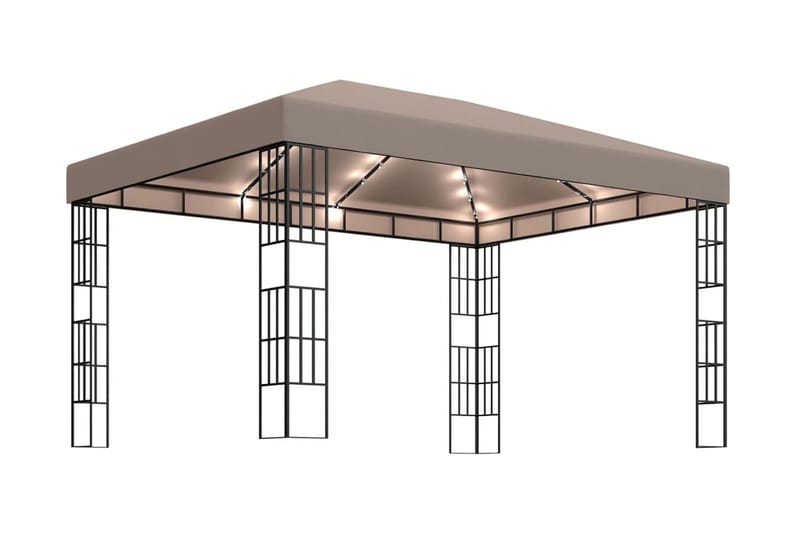 pavillon med lyskæder 4x3 m gråbrun - Gråbrun - Havemøbler - Solafskærmning - Havepavilloner - Komplet pavillon