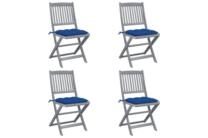 foldbare havestole 4 stk. med hynder massivt akacietræ - Blå - Balkonmarkise - Markiser - Terrassemarkise