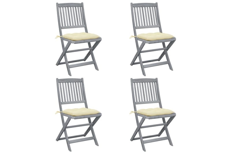 foldbare havestole 4 stk. med hynder massivt akacietræ - Grå - Balkonmarkise - Markiser - Terrassemarkise