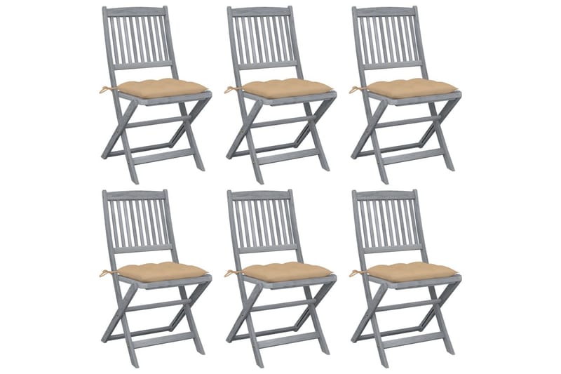 foldbare havestole 6 stk. med hynder massivt akacietræ - Beige - Balkonmarkise - Markiser - Terrassemarkise