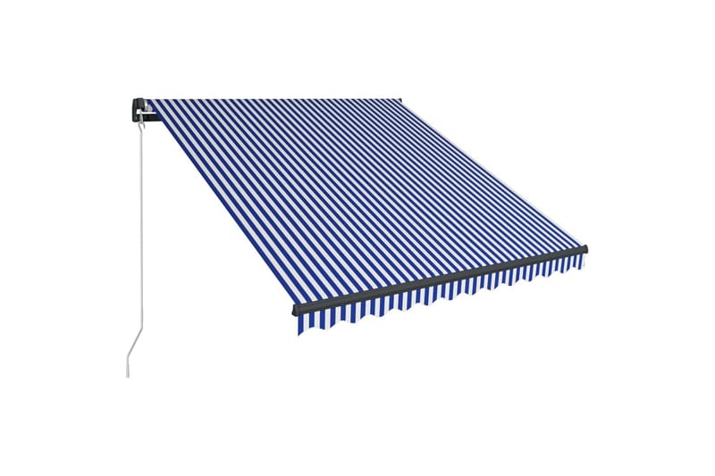 foldemarkise manuel betjening LED 350 x 250 cm blå og hvid - Blå - Balkonmarkise - Markiser - Terrassemarkise