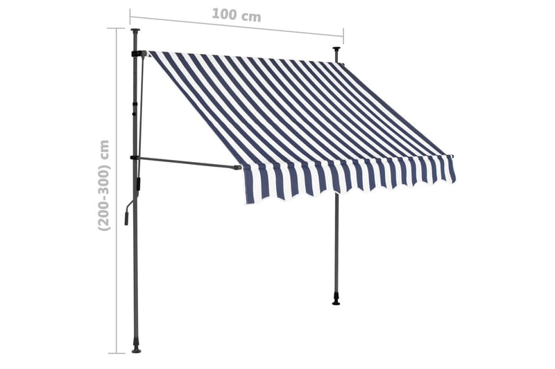 foldemarkise manuel betjening med LED 100 cm blå og hvid - Flerfarvet - Havemøbler - Solafskærmning - Markiser - Vinduesmarkise