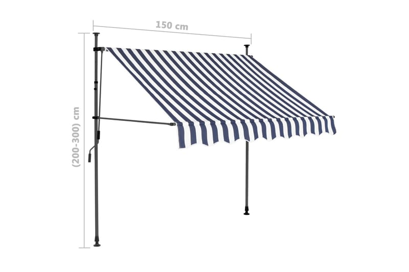 foldemarkise manuel betjening med LED 150 cm blå og hvid - Flerfarvet - Havemøbler - Solafskærmning - Markiser - Vinduesmarkise