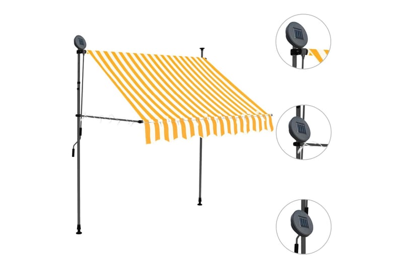 foldemarkise manuel betjening med LED 150 cm hvid og orange - Flerfarvet - Havemøbler - Solafskærmning - Markiser - Vinduesmarkise