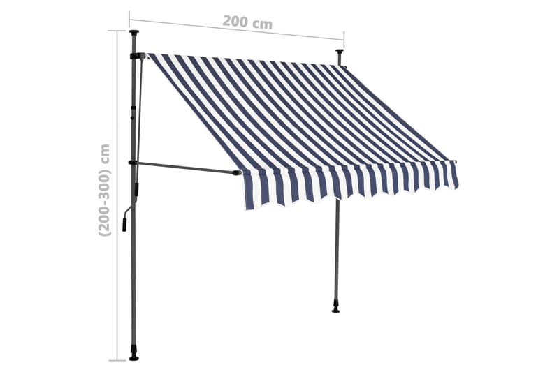 foldemarkise manuel betjening med LED 200 cm blå og hvid - Flerfarvet - Havemøbler - Solafskærmning - Markiser - Vinduesmarkise