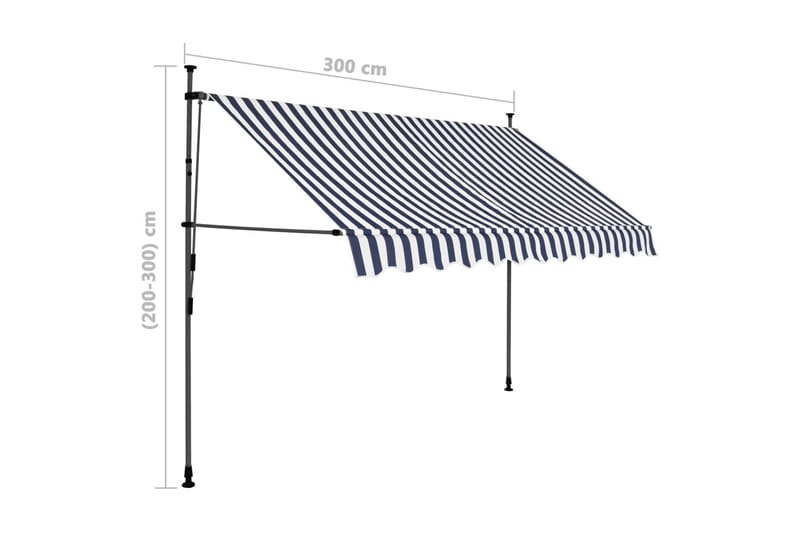 foldemarkise manuel betjening med LED 300 cm blå og hvid - Flerfarvet - Havemøbler - Solafskærmning - Markiser - Balkonmarkise