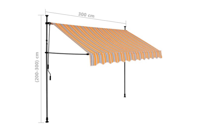 foldemarkise manuel betjening med LED 300 cm gul og blå - Flerfarvet - Havemøbler - Solafskærmning - Markiser - Balkonmarkise