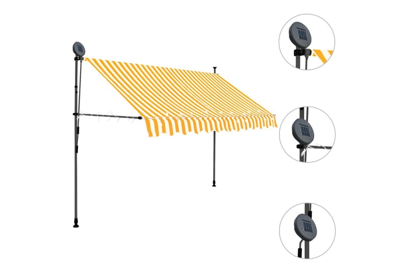 foldemarkise manuel betjening med LED 300 cm hvid og orange - Flerfarvet - Havemøbler - Solafskærmning - Markiser - Balkonmarkise