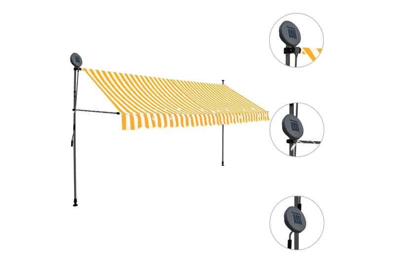 foldemarkise manuel betjening med LED 350 cm hvid og orange - Flerfarvet - Havemøbler - Solafskærmning - Markiser - Balkonmarkise