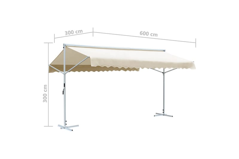 fritstående markise 600x300 cm cremefarvet - Creme - Havemøbler - Solafskærmning - Markiser - Balkonmarkise