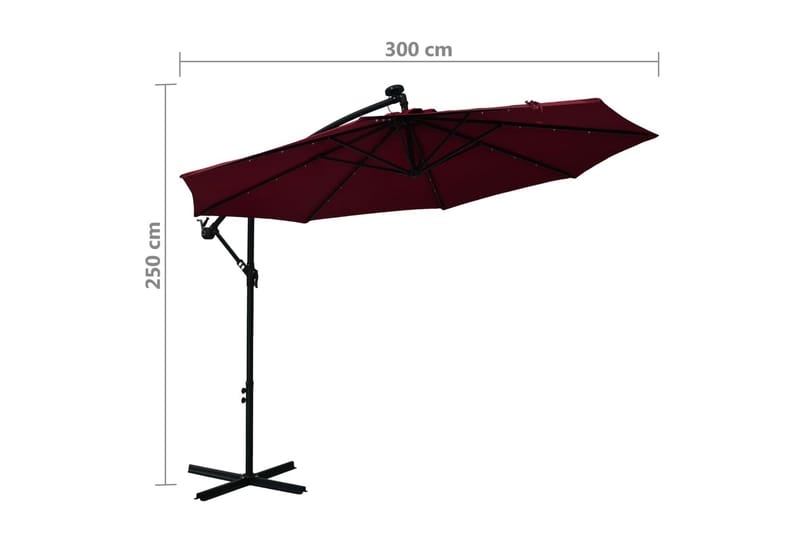 hængeparasol med LED-lys og stålstang vinrød - Rød - Havemøbler - Solafskærmning - Markiser - Balkonmarkise