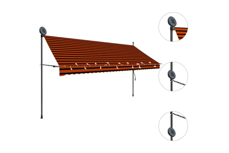manuel foldemarkise med LED 350 cm orange og brun - Flerfarvet - Havemøbler - Solafskærmning - Markiser - Balkonmarkise