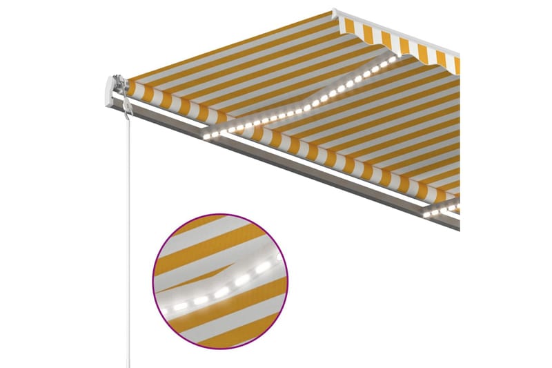 markise m. LED + vindsensor 4,5x3 m automatisk gul og hvid - Havemøbler - Solafskærmning - Markiser - Balkonmarkise