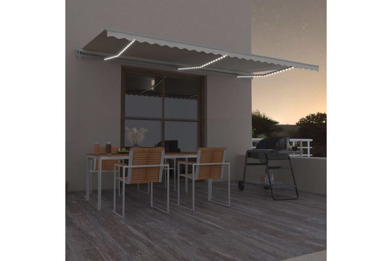 markise m. LED + vindsensor 600x350 cm automatisk - Creme - Balkonmarkise - Markiser - Terrassemarkise