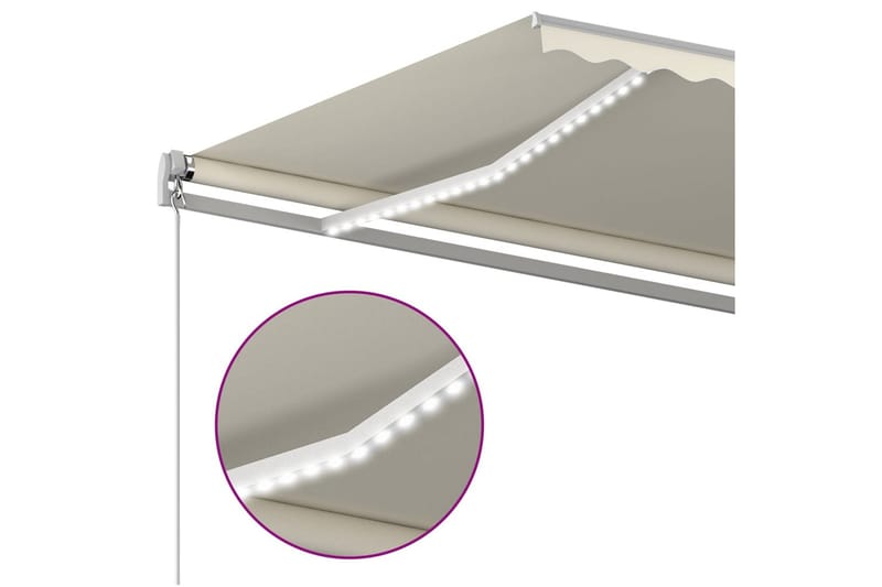 markise m. LED + vindsensor 6x3,5 m automatisk cremefarvet - Creme - Havemøbler - Solafskærmning - Markiser - Balkonmarkise