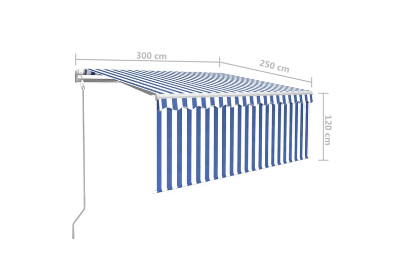 markise m. rullegardin + LED + vindsensor 3x2,5 m auto - Blå - Havemøbler - Solafskærmning - Markiser - Vinduesmarkise