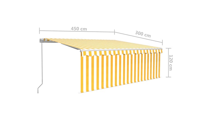 markise m. rullegardin + LED-lys 4,5x3 m manuel gul og hvid - Gul - Vinduesmarkise - Markiser - Solbeskyttelse vindue