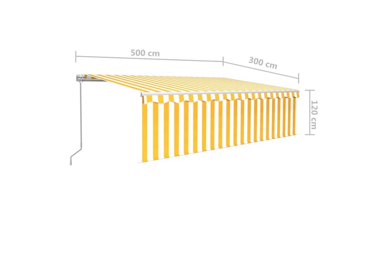 markise m. rullegardin + LED-lys 5x3 m manuel gul og hvid - Gul - Vinduesmarkise - Markiser - Solbeskyttelse vindue