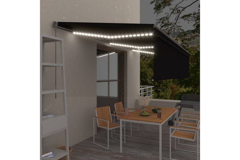 markise m. rullegardin + LED-lys 6x3 m manuel antracitgrå - Antracit - Vinduesmarkise - Markiser - Solbeskyttelse vindue
