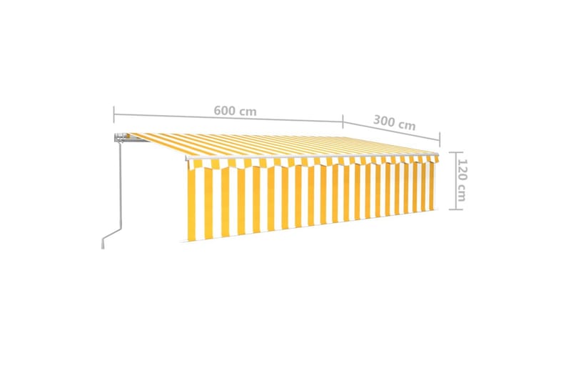 markise m. rullegardin + LED-lys 6x3 m manuel gul og hvid - Gul - Vinduesmarkise - Markiser - Solbeskyttelse vindue