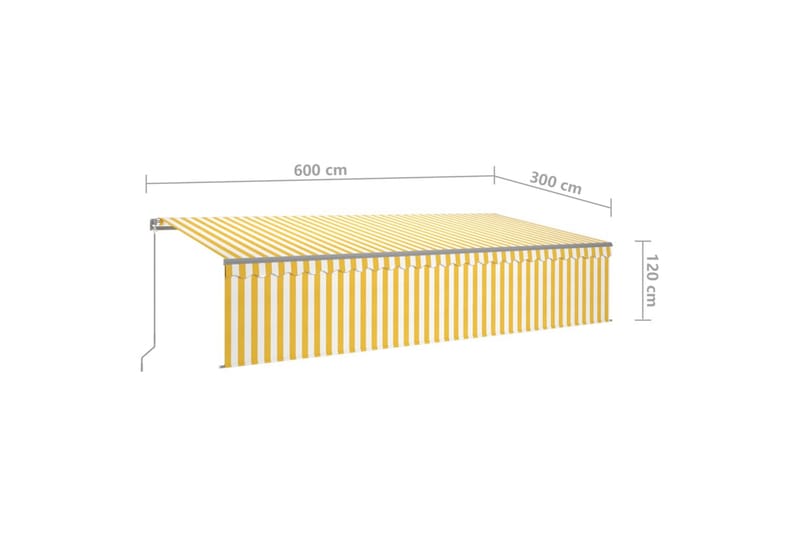 markise m. rullegardin + LED-lys 6x3 m manuel gul og hvid - Gul - Havemøbler - Solafskærmning - Markiser - Vinduesmarkise