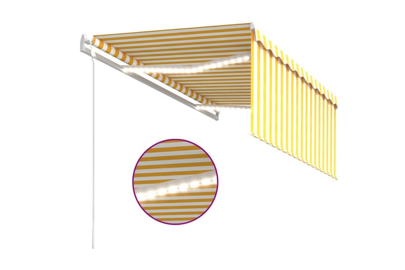 markise m. rullegardin+LED+vindsensor 3,5x2,5 m auto - Gul - Havemøbler - Solafskærmning - Markiser - Vinduesmarkise