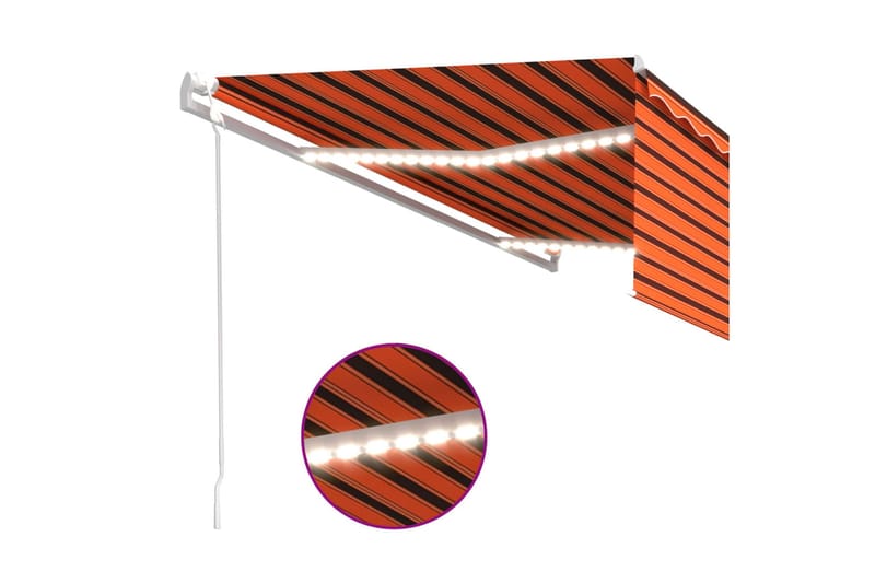 markise m. rullegardin+LED+vindsensor 5x3 m auto - Orange - Vinduesmarkise - Markiser - Solbeskyttelse vindue