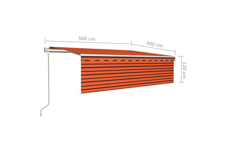 markise m. rullegardin+LED+vindsensor 5x3 m auto - Orange - Vinduesmarkise - Markiser - Solbeskyttelse vindue