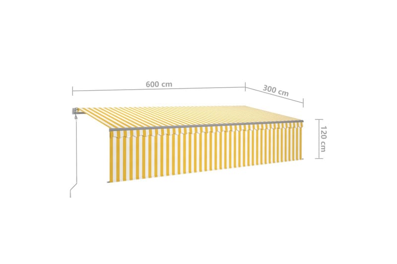 markise m. rullegardin+LED+vindsensor 6x3 m auto gul/hvid - Gul - Havemøbler - Solafskærmning - Markiser - Vinduesmarkise