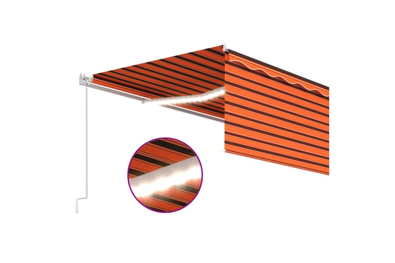 markise m. rullegardin og LED 5x3 m automatisk - Orange - Havemøbler - Solafskærmning - Markiser - Balkonmarkise