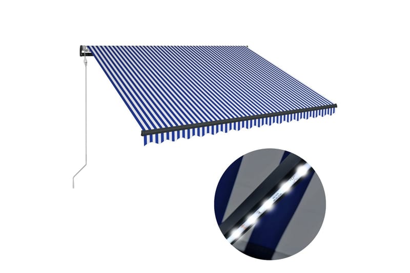 markise med vindsensor og LED 300 x 250 cm blå og hvid - Blå - Havemøbler - Solafskærmning - Markiser - Balkonmarkise