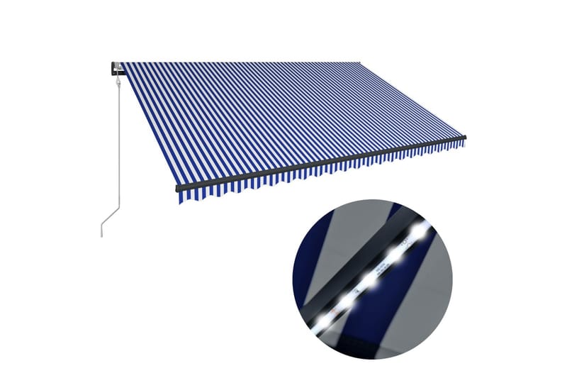 markise med vindsensor og LED 500 x 300 cm blå og hvid - Blå - Havemøbler - Solafskærmning - Markiser - Balkonmarkise