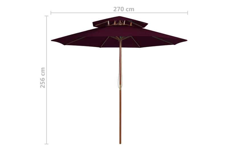 dobbelt parasol med træstang 270 cm bordeaux - Rød - Havemøbler - Solafskærmning - Parasoller