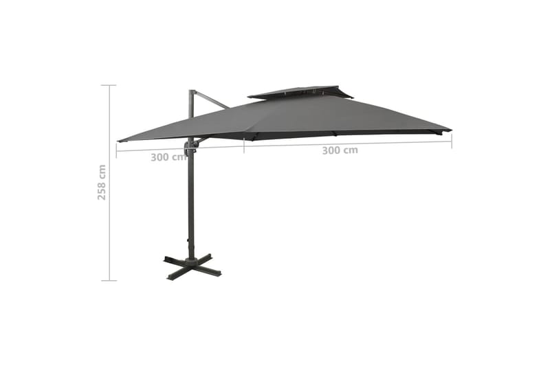 hængeparasol med dobbelt top 300x300 cm antracitgrå - Antracit - Havemøbler - Solafskærmning - Parasoller - Hængeparasol