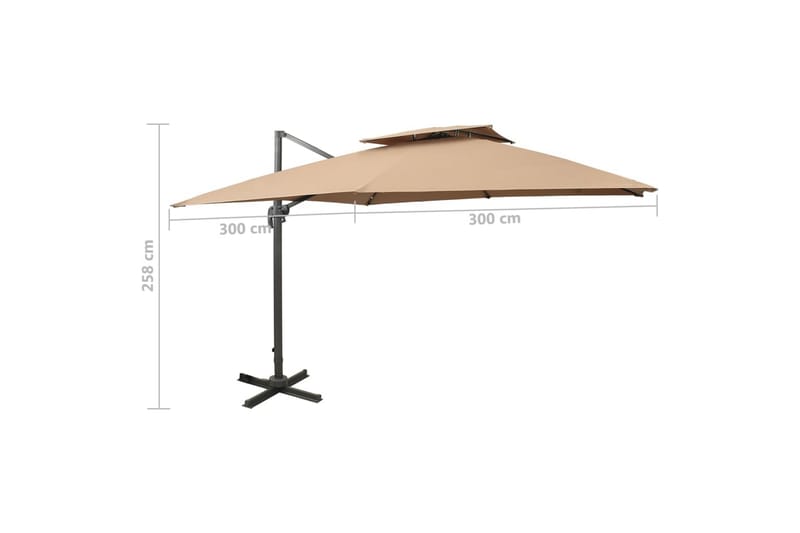 hængeparasol med dobbelt top 300x300 cm gråbrun - Gråbrun - Havemøbler - Solafskærmning - Parasoller - Hængeparasol