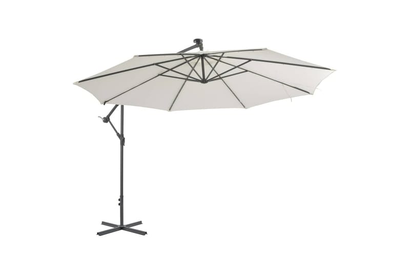 Hængeparasol Med Led-Lys Og Metalstang 350 Cm Sandfarvet - Beige - Parasoller