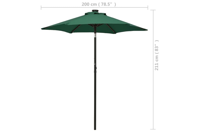 parasol med LED-lys 200x211 cm aluminium grøn - Grøn - Parasoller