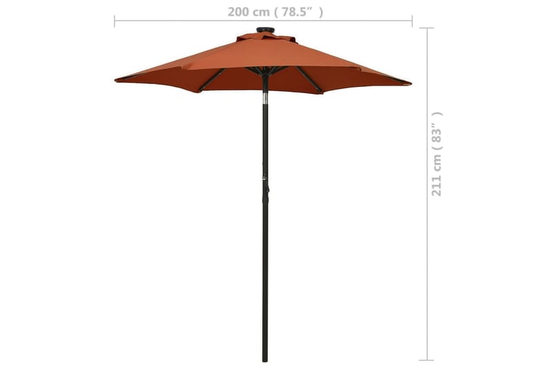 parasol med LED-lys 200x211 cm aluminium terrakotta - Parasoller