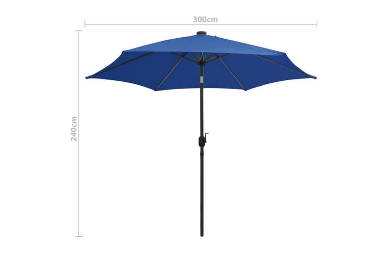 Parasol Med Led-Lys Og Aluminiumsstang 300 cm Azurblå - Blå - Parasoller